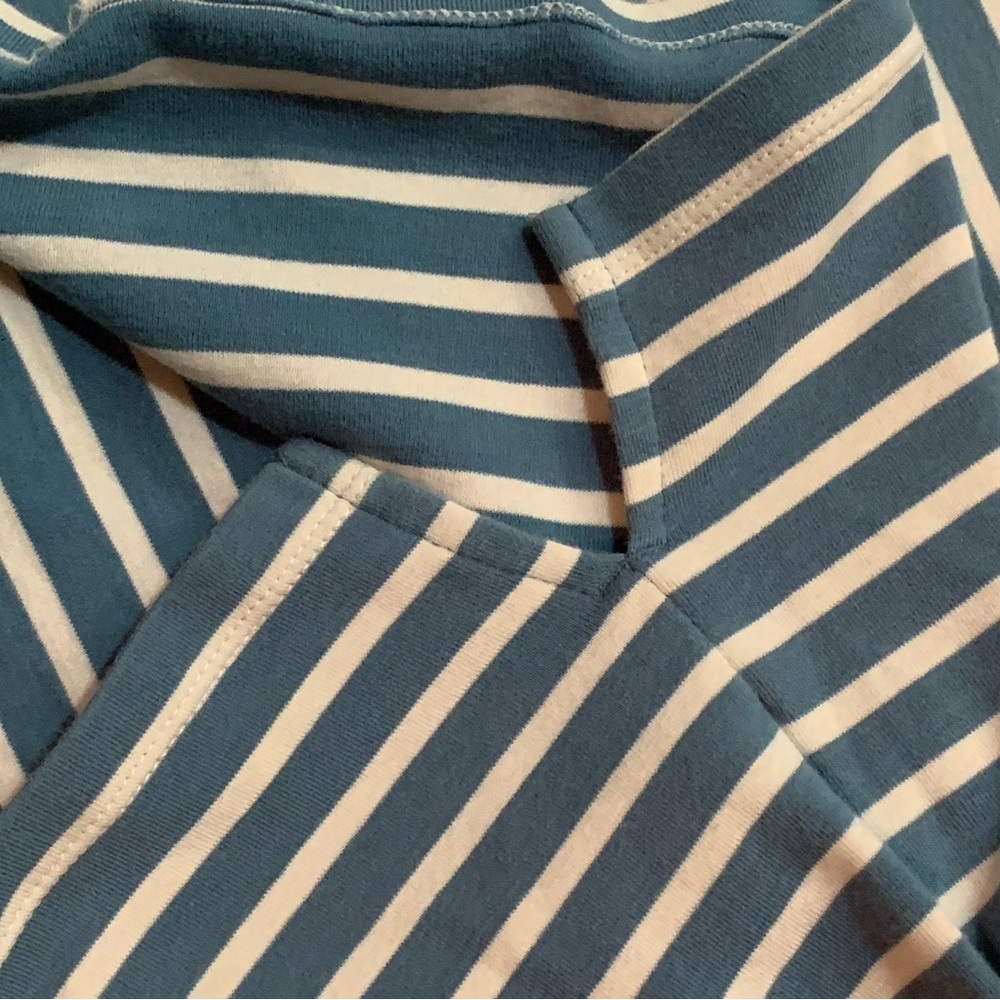 Lauren Ralph Lauren L Blue/White Striped Henley Shirt embroidered logo preppy - Picture 7 of 10